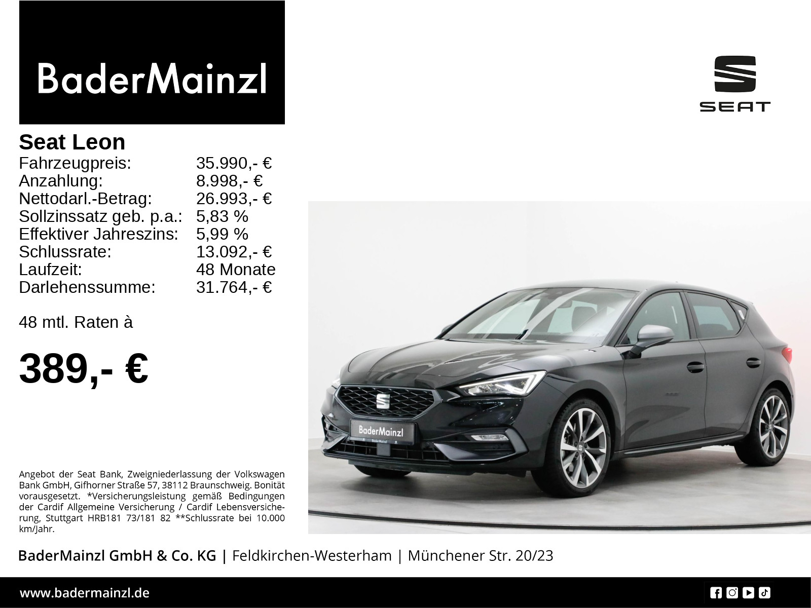 Seat Leon 1.5 TSI DSG FR Kam. CarPlay AHK ACC Beats